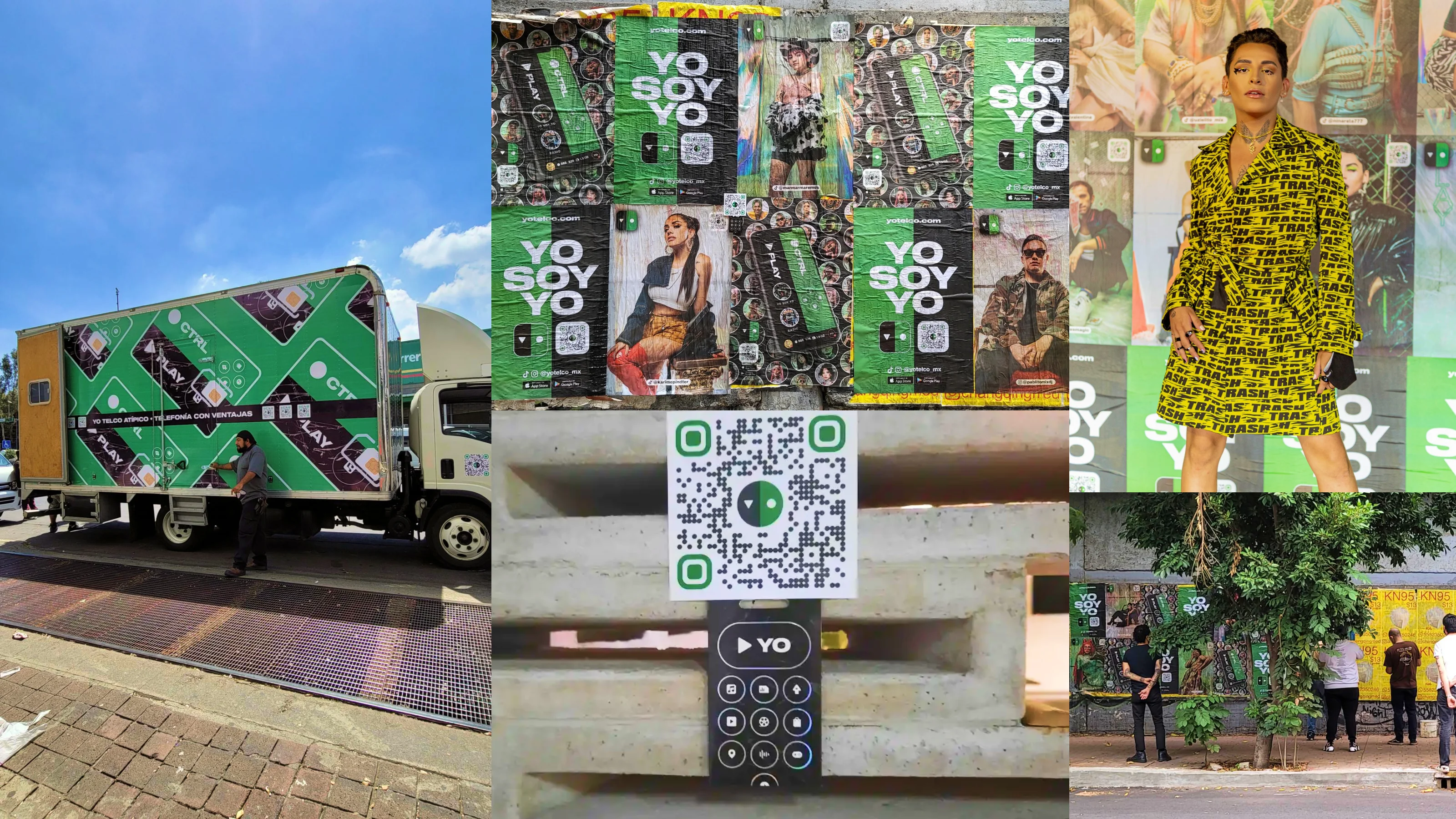 YO Mobile brand at scale: wheat paste, branded trucks, street activations
